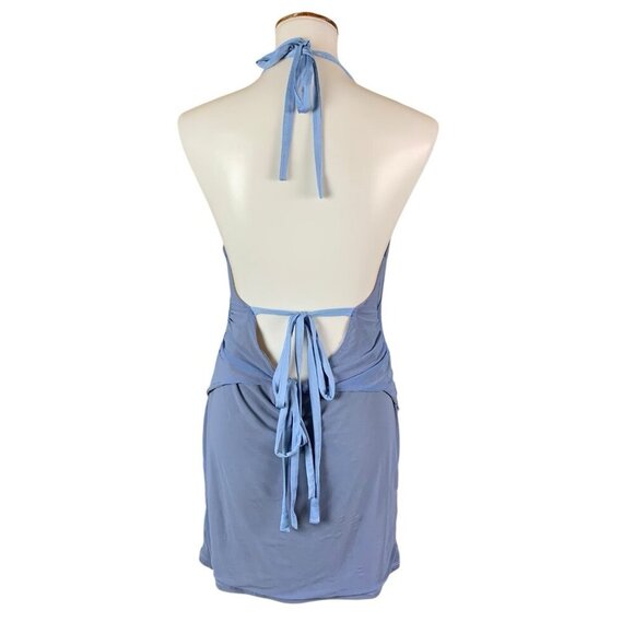 Majorelle Juliet Blue Ruched Halter Mini Dress Sleeveless Backless Bodycon Large - Picture 7 of 11